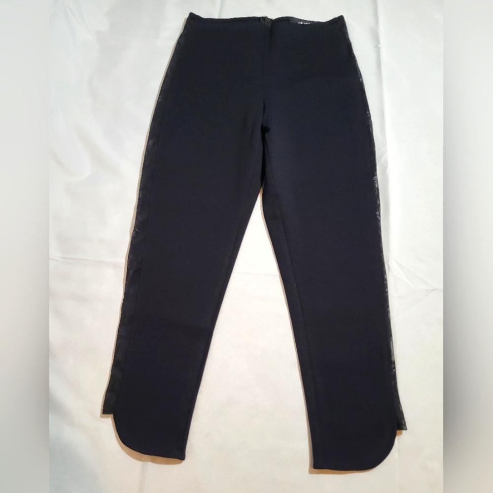 Lulus M Black Ponte Pant Sheer Mesh  Pannel Pants Leggings STRETCHY
